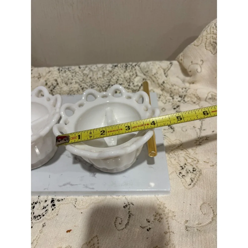 Vintage White Milk Glass Lace Edge Taper Candle Holders Set of 2